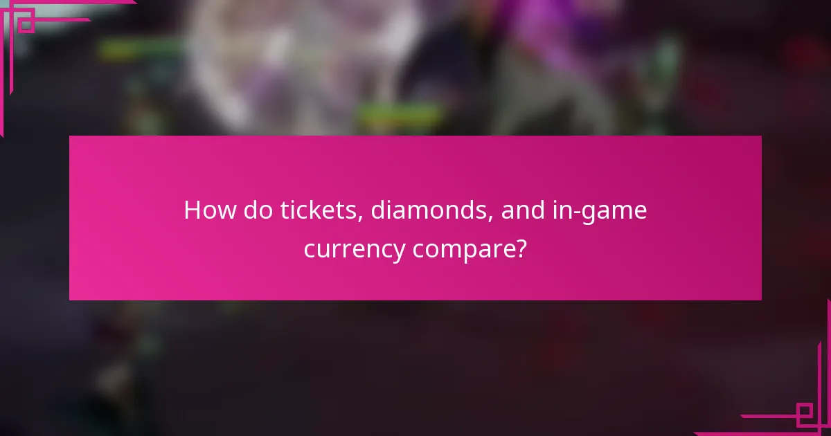 How do tickets, diamonds, and in-game currency compare?