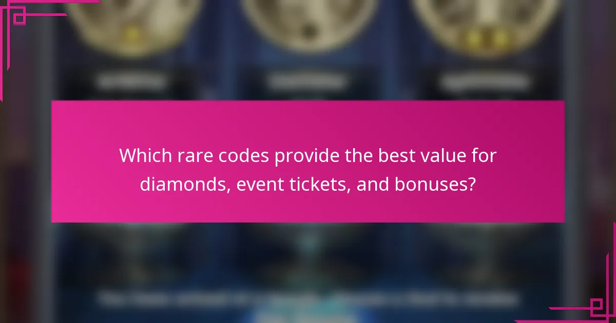 Which rare codes provide the best value for diamonds, event tickets, and bonuses?
